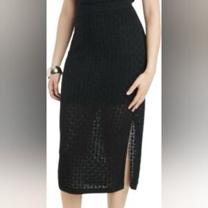 A New‎ Day Crochet Knit Pencil Skirt Black Slit Midi Career Casual Chic